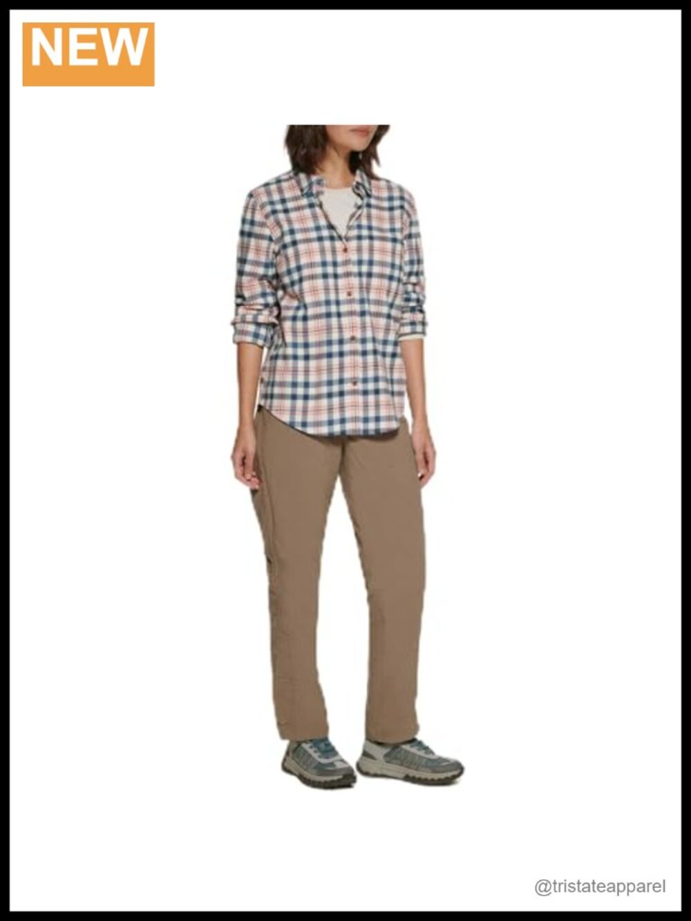 Women's Flannel Button-Up Shirt Soft Cotton Spandex Plaid Long Sleeve
